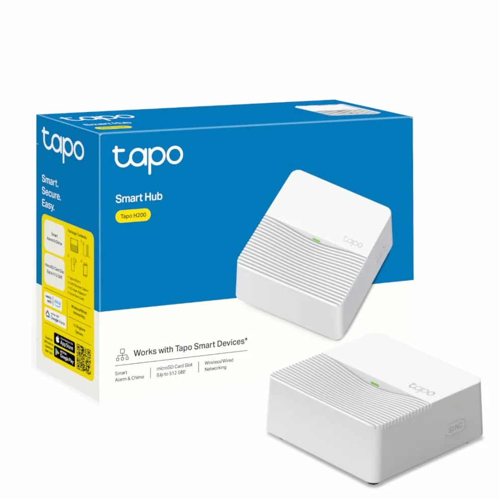 Tapo H200 Smart-Hub mit Alarm & Klingel, funktioniert mit Tapo Switches, Tasten, Sensoren, Kameras und Video-Türklingeln, verbindet bis zu 64 + 4 Geräte, 19 Klingeltöne, kabellos, lokaler