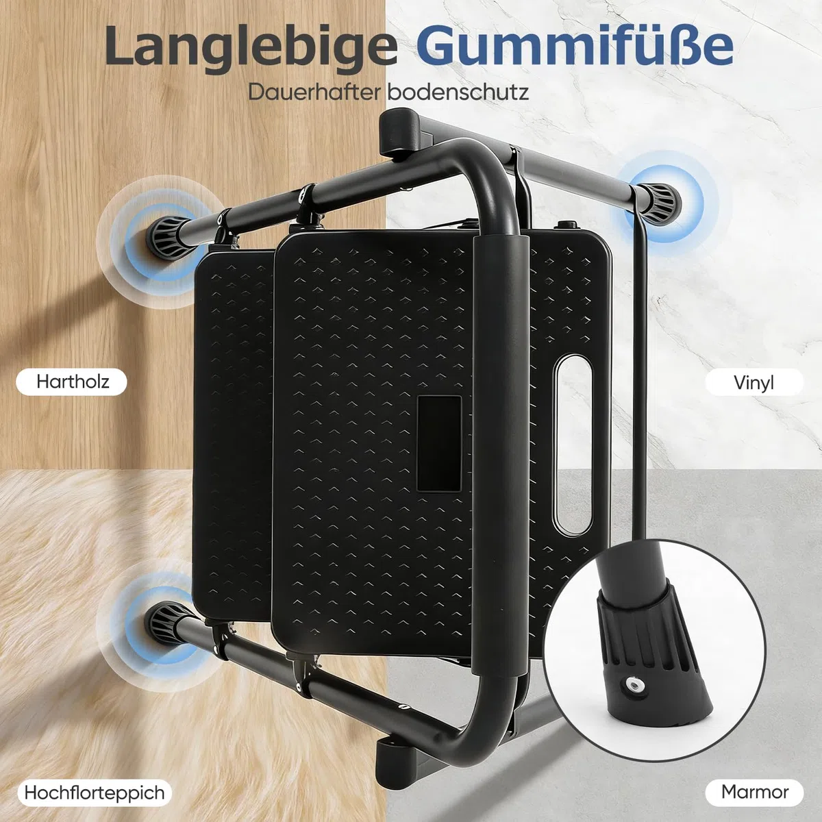 Sekey Leiter Klappbar 2 Stufen, Trittleiter mit Stahlrahmen, Rutschfester Kunststofftritt, Platzsparender Klapptritt für Haushalt & Küche, TÜV & SGS, EN 131-2&14183, 150 kg Tragkraft, Schwarz