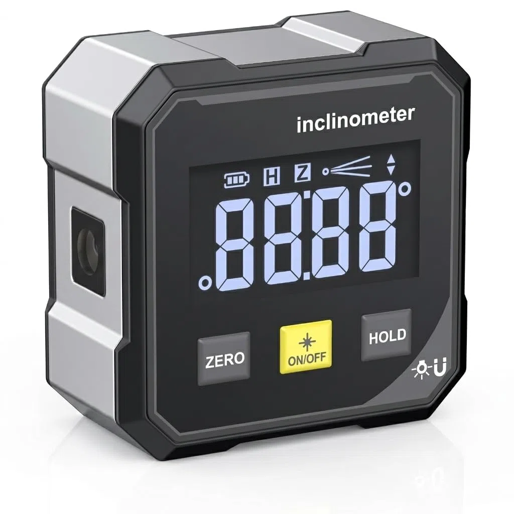 Digitaler Winkelmesser Laser Wasserwaage, Wiederaufladbar mit LED Großdisplay, Vierseitigem Starkem Magnet, Neigungsmesser für Holzarbeiten, Bau und Dekoration