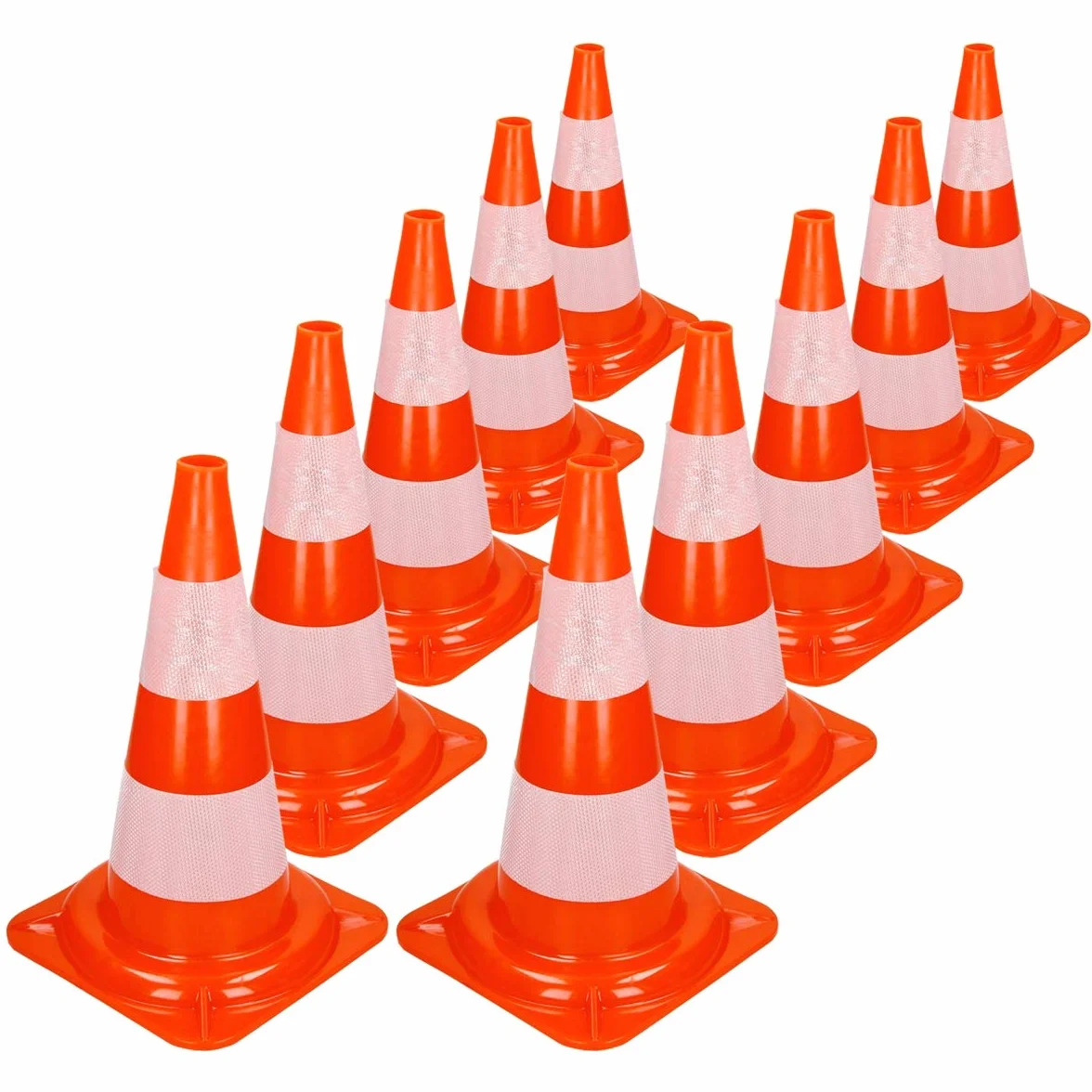 ECD Germany 10 Stück Verkehrskegel Pylone 47 cm, Orange-Weiß, Verkehrsleitkegel mit 2 reflektierenden Streifen, stapelbar & flexibel, Warnleitkegel Warnkegel Leitkegel Verkehrshütchen Markierungskegel