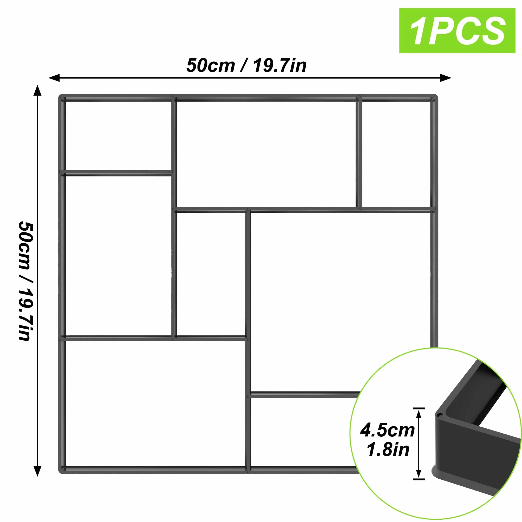 YRHome Betonform Garten Kunststoff Pflasterform Garten Trittsteine Schwarz Pflastersteine Streichen DIY Beton Gießform Für Gehwegen, Garten, Rasenbahnen-Quadrat Model 1(8 Kammer)-2 Stück