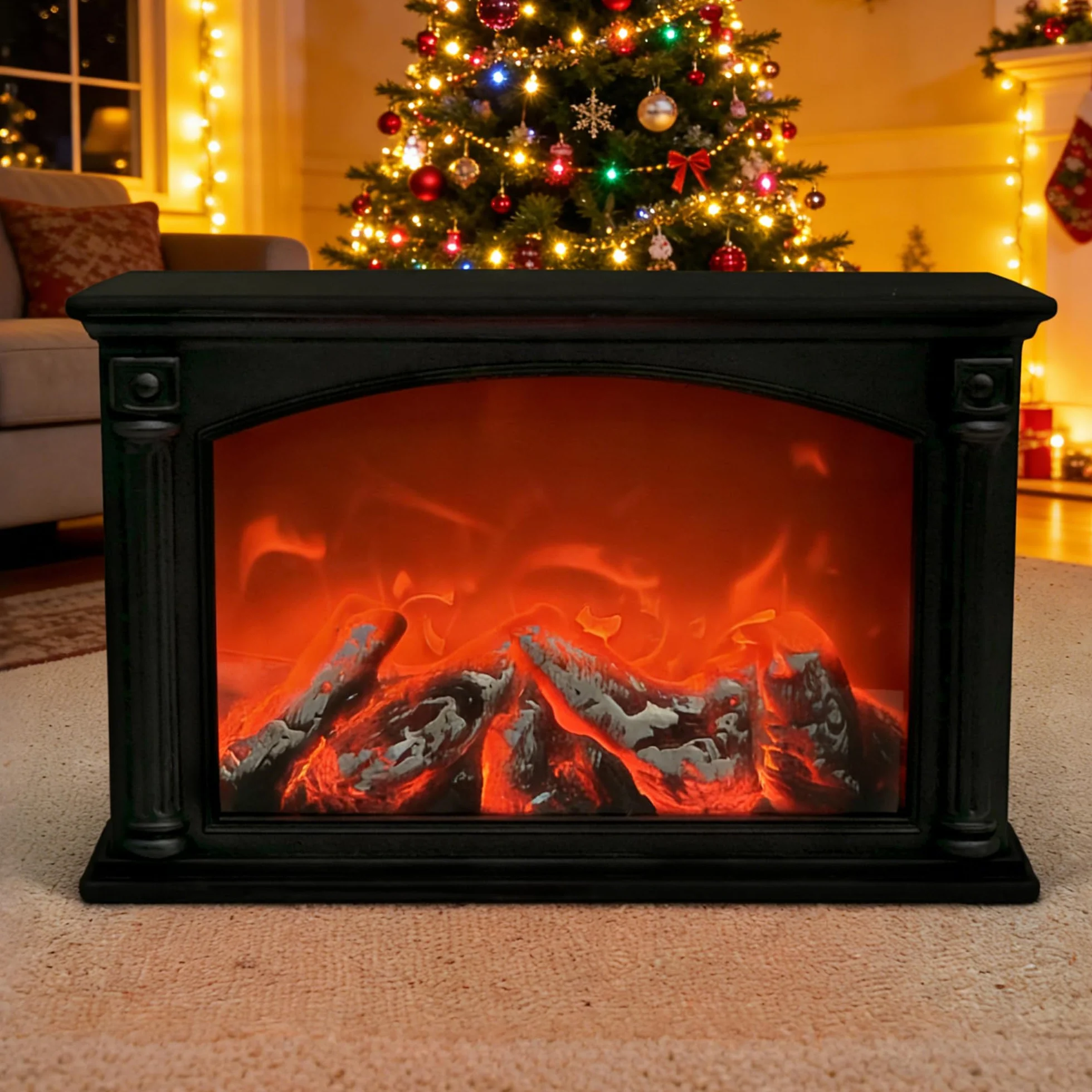 Led Kamin,Kaminlampe mit Tasten-Schalter,Elektrische Kamine Mit Flammeneffekt,USB&Batteriebetrieben Kaminfeuer Simulation Tischkamin Ornament Nach Hause