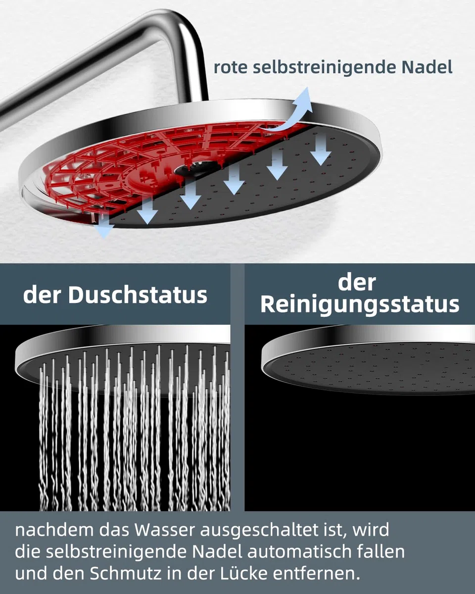 Hibbent Selbstreinigende Regendusche Duschkopf, Fester Duschkopf Regendusche 10 Zoll, Runder Regenduschkopf mit Reinigungsvorrichtung, Chrom