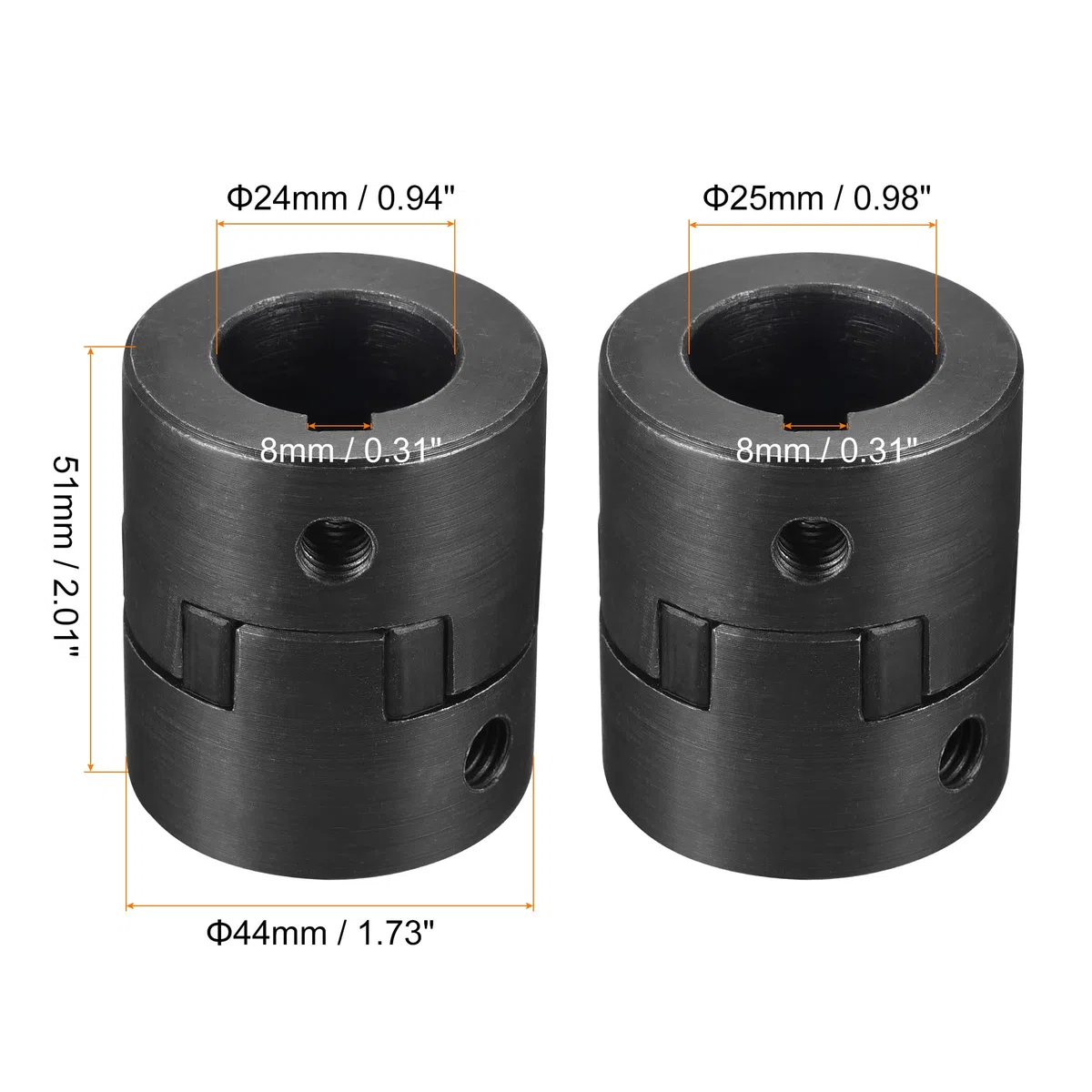 sourcing map Flexible Kupplungswelle 24 mm bis 25 mm Flexible Kupplung 51 mm L x 44 mm OD Motorkupplungsgelenk