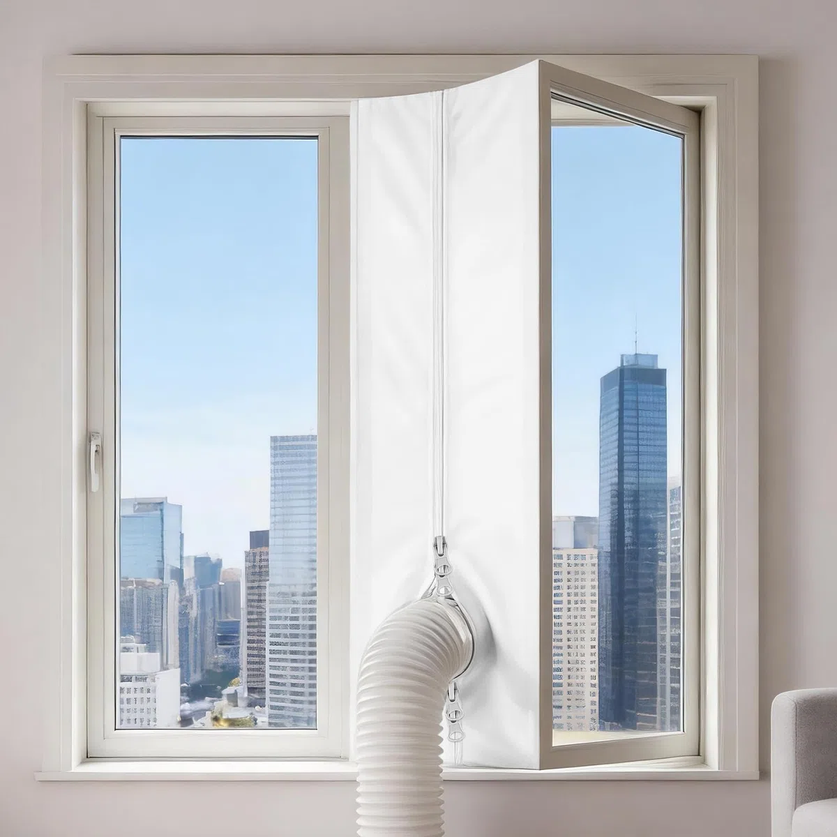 Klimaanlage Fensterabdichtung, 300 cm/118 Zoll Doppel-Reißverschluss Hot Air Stop Fensterabdichtung für Mobile Klimageräte, Wäschetrockner, Ablufttrockner, für Flügelfenster, Schiebefenster