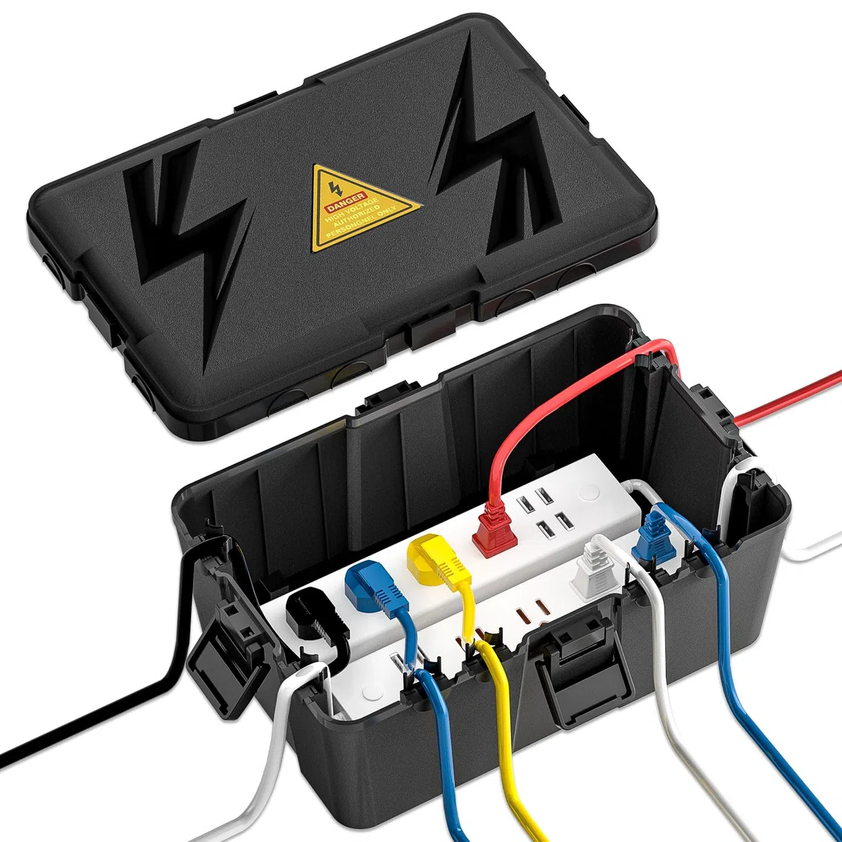 iwillink wasserdichte Kabelbox Outdoor - IP54 wasserdichte Box zur Sicherung von Steckdose, Timer, Plug und Verlängerungskabel Außen, Garten & für Lichtdekoration (32x 22x 13.5 cm) - Schwarz