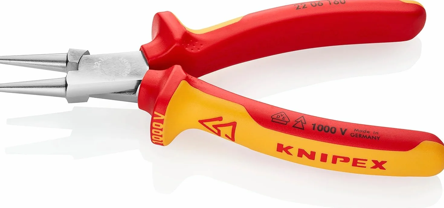 KNIPEX Rundzange verchromt isoliert mit Mehrkomponenten-Hüllen, VDE-geprüft 160 mm, 22 06 160