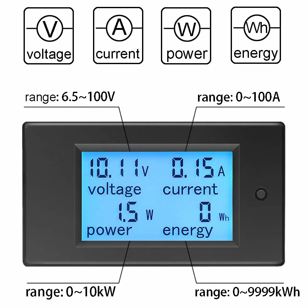 KETOTEK Voltmeter Amperemeter Stromzähler Leistungsmesser DC 6,5~100V mit 100A Shunt, Volt Ampere Watt Energie Anzeige DC Ström Spannung Messgerät Meter, Wattmeter Energiemessgerät für Solar Auto