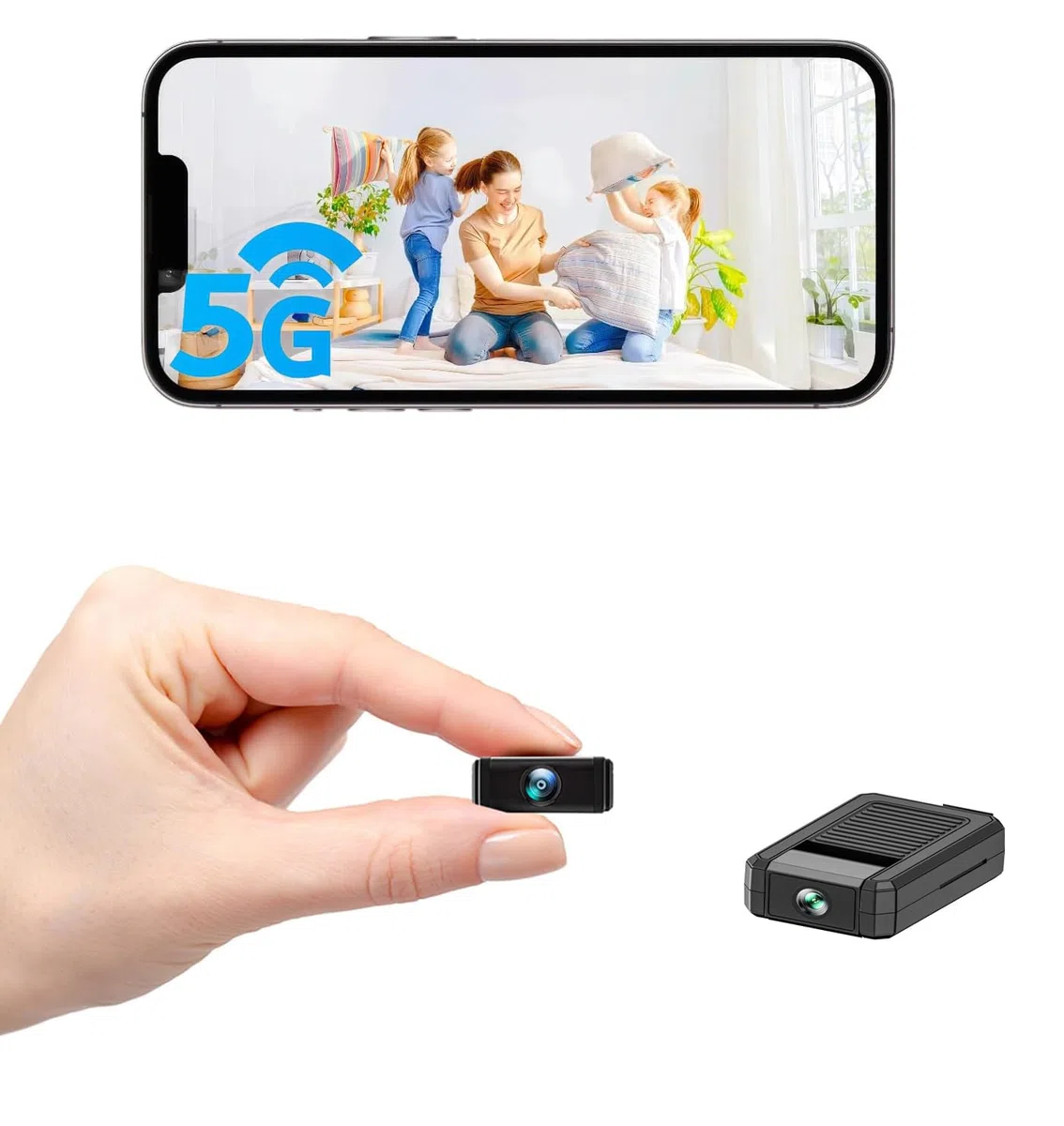4K Mini Kamera, 2.4/5 Ghz WLAN Innenkamera180° drehbarem Objektiv automatische, Bewegungserkennung, Nachtsicht, SD & Cloud Speicher, ideal für Zuhause, Baby & Büro, Schwarz