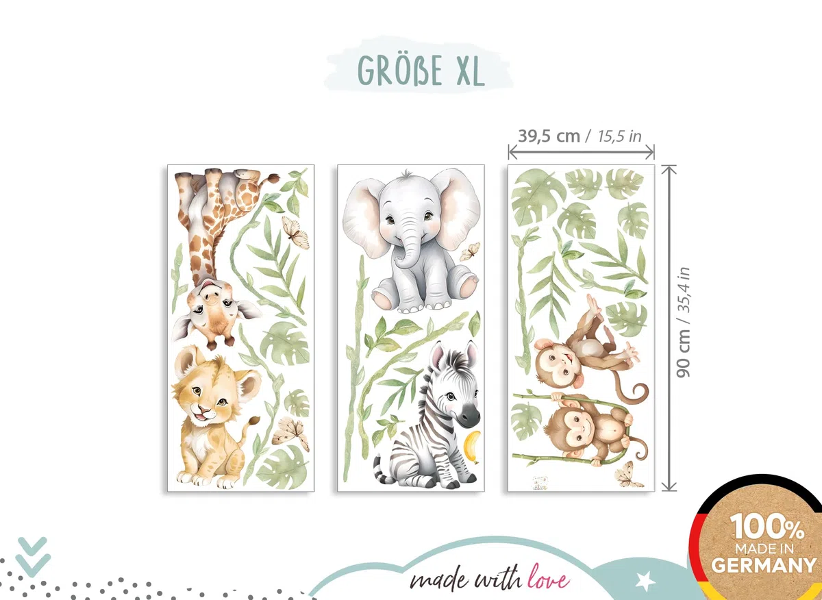 Little Deco Wandtattoo Safaritiere Giraffe Löwe Elefant DL5130 XL