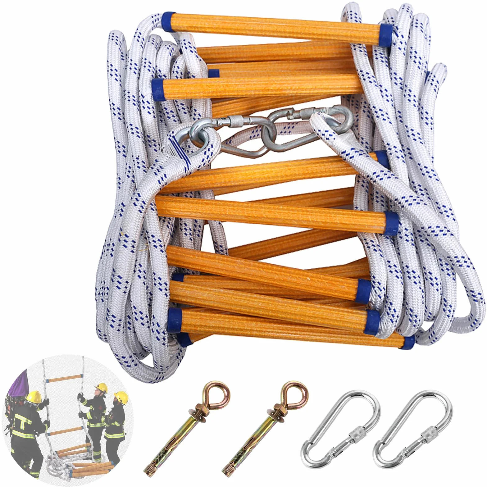 Tragbare Feuerleiter Strickleiter, 5m Feuerleiter Sicherheitsleiter, Strickleiter Erwachsene mit Karabinern, Tragfähigkeit bis 300 kg, Rettungsleiter für Outdoor Balkon Fenster Geländer