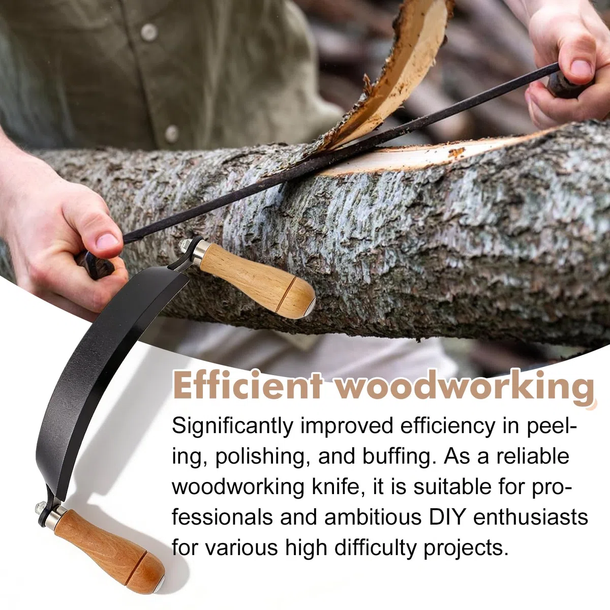 Zeichnen Rasur Werkzeug, 10 Zoll Zugmesser für Holz, Ziehmesser für Holz, Zugmesser Reifmesser mit Hohe Schärfe, Rindenschäler mit Ergonomischen Holzgriffen und Klingenschutz für Garten, Holzarbeiten