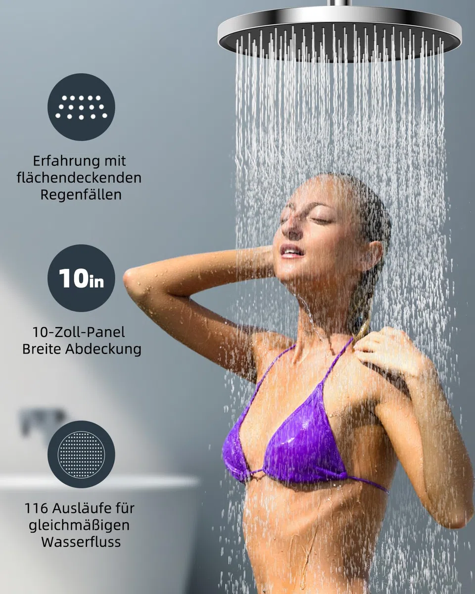 Hibbent Selbstreinigende Regendusche Duschkopf, Fester Duschkopf Regendusche 10 Zoll, Runder Regenduschkopf mit Reinigungsvorrichtung, Chrom