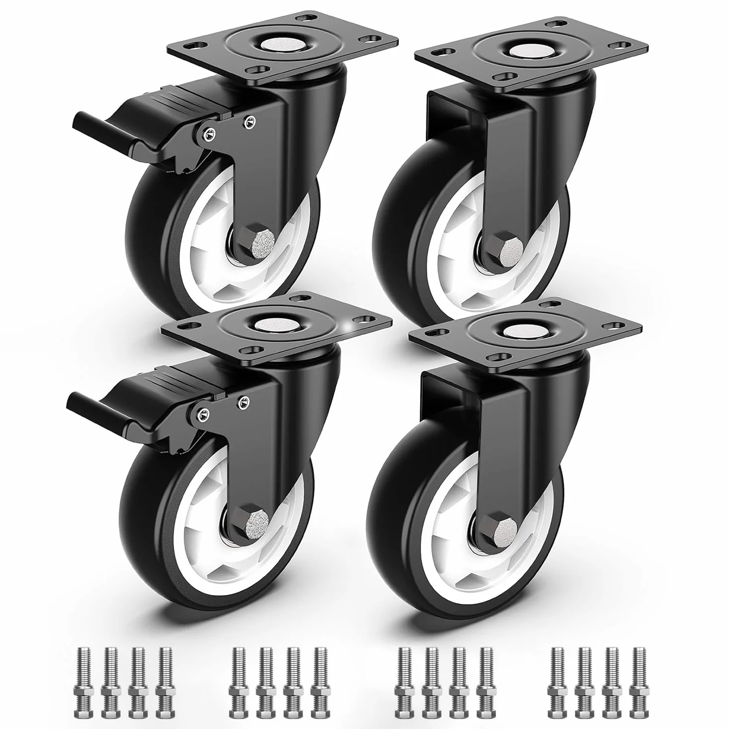 HOLKIE 100 mm Schwerlastrollen bis 600 kg - 4er Set Möbelrollen Schwerlast mit Bremsen - Transportrollen - Rollen für Möbel - Lenkrollen für innen und außen