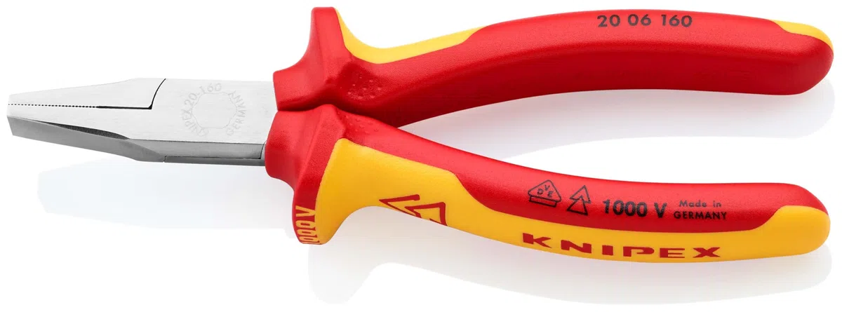 KNIPEX Flachzange verchromt isoliert mit Mehrkomponenten-Hüllen, VDE-geprüft 160 mm, 20 06 160
