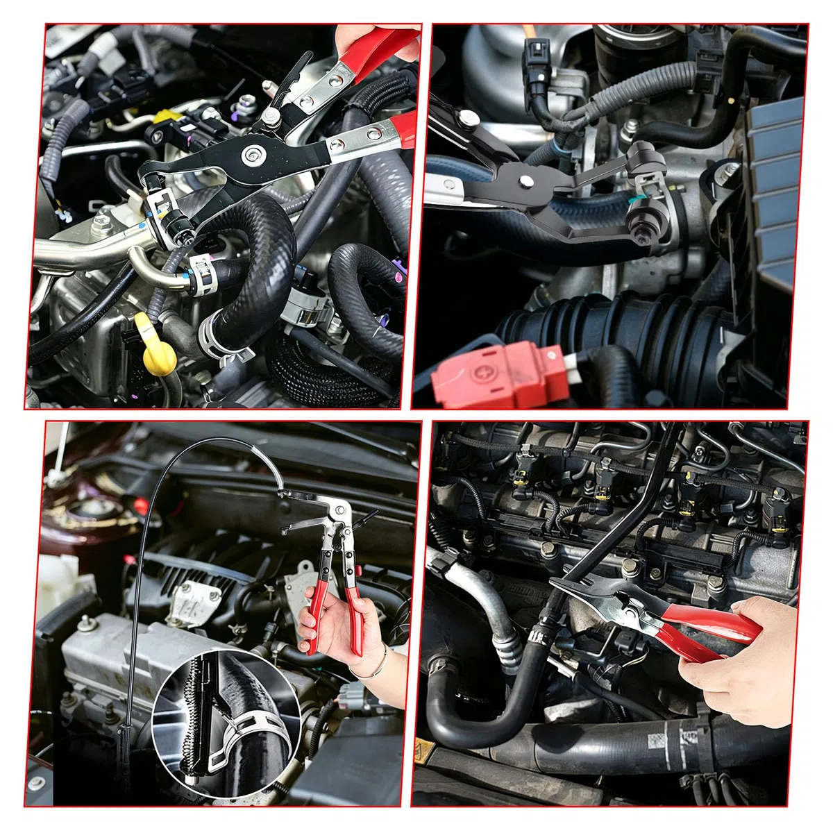 4 Stück Schlauchklemmenzange Set, Schlauchschellenzange Federbandschellenzange Federspanner Kfz Sprengringzange mit Geradem Hals Schlauchentferner Zange, Schellenzange Kfz für Fahrzeugwartung