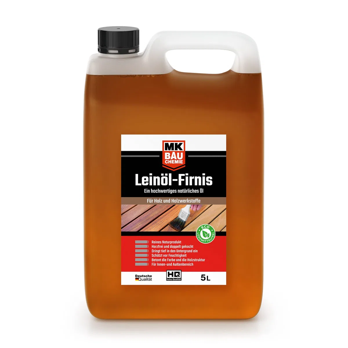 Leinöl-Firnis - Doppelt gekochtes Holzöl als natürlicher Holzschutz für Möbel - Wasserabweisend, 5 Liter