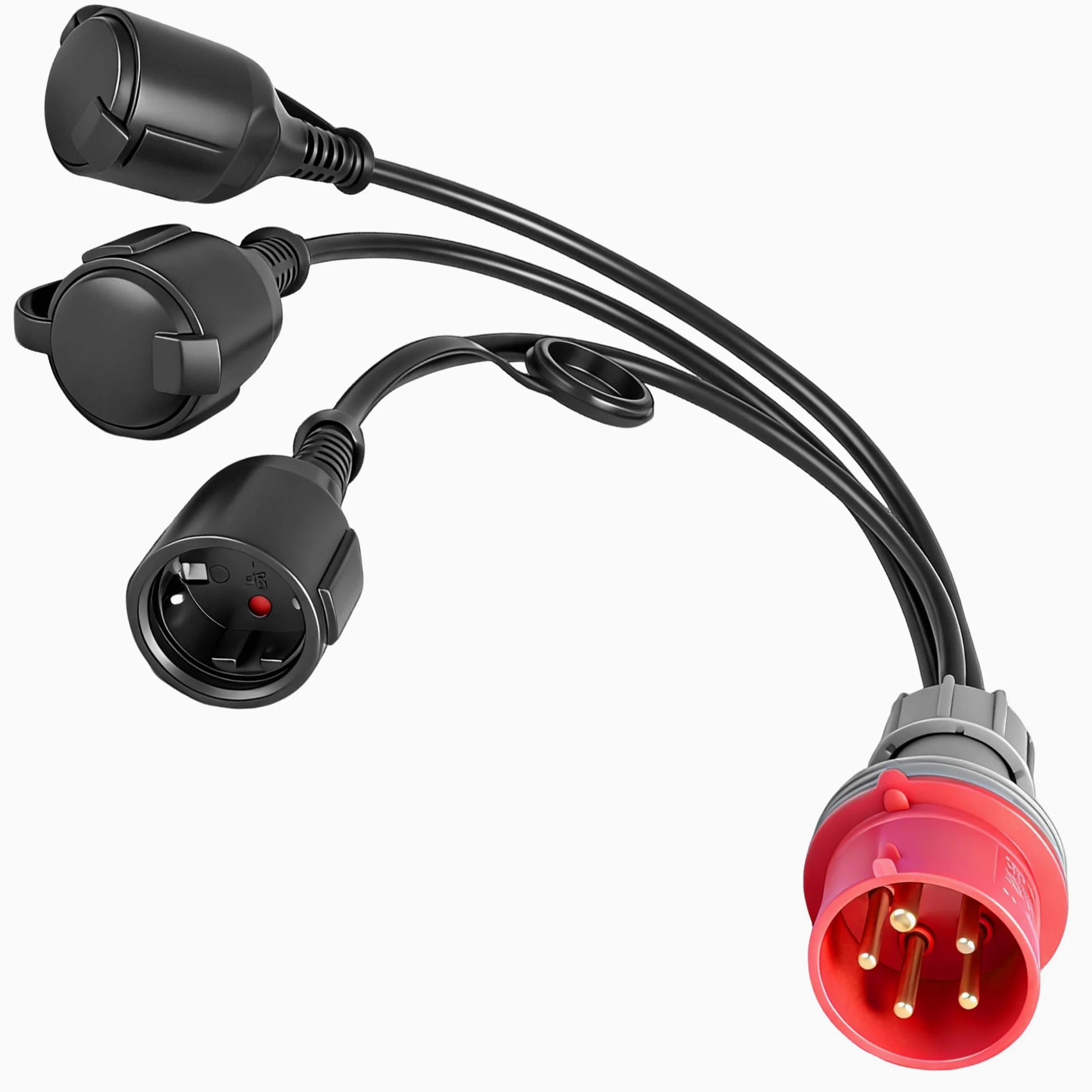 CEE Adapter 16A 400V auf 230V 3-fach Schuko Verteiler, CEE Verteiler 16A IP44 Stromverteiler mit 50cm H05VV-F Kabel, CEE Stecker 16A 5-polig auf 230V Kupplungen für Baustelle Camping Caravan Werkstatt