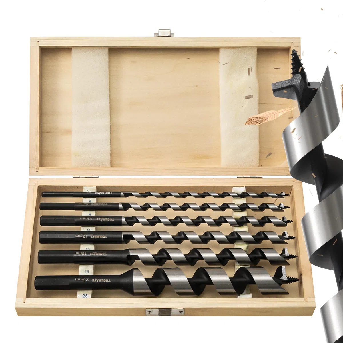 Schlangenbohrer Set Ø6-25 x 230mm Holzbohrer Set lang, Spiralbohrer für Weich- & Hartholz