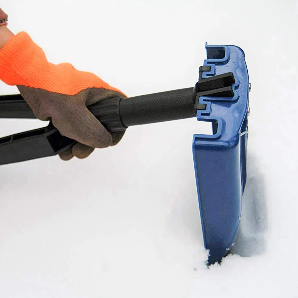 ORIENTOOLS Schneeschaufel,Schwere Faltbare Schneeschaufel,Schneeschaufel Auto mit zusammenklappendem D-Griff (blau, Länge: 14-31,5 '', Klinge: 13 '' x 11 '')