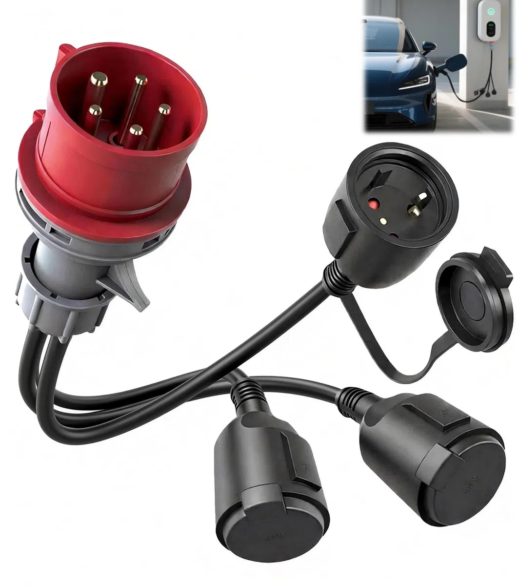 CEE Adapter Starkstrom Verteiler 16A 400V auf 230VX3X1.5mm²,cee stromverteiler 16a,Starkstrom adapter 400V auf 230v mit Klappdeckel & Schutzkontaktsteck IP44 für Industrie Caravan Außenber