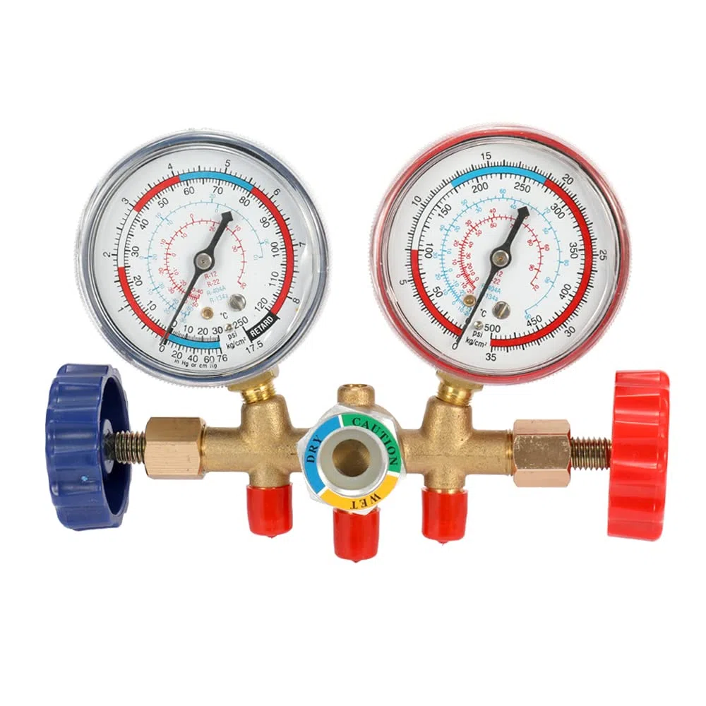 Kältemittel-Manometer-Set, Klimaanlagen-Werkzeuge mit Schlauch und Haken zum Ablesen des Drucks R12, R22, R404A und R134A