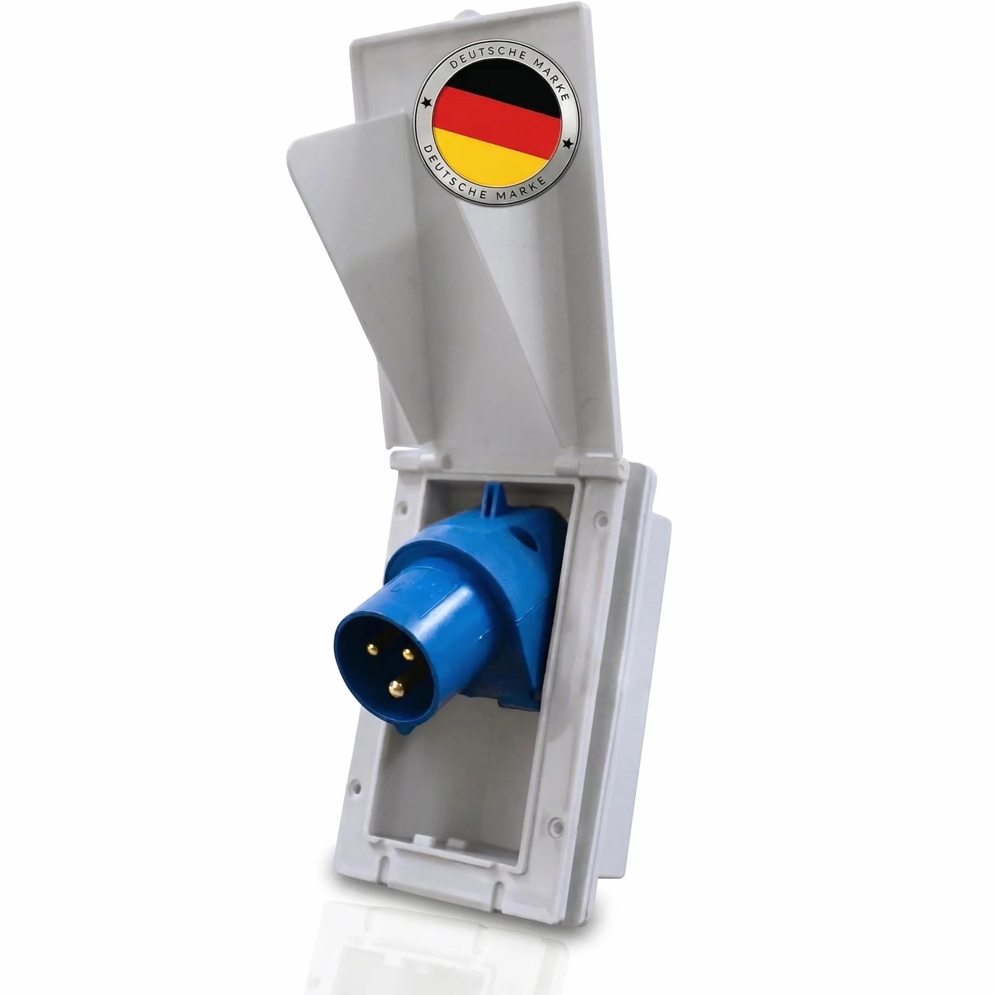 Carbest CEE Steckdose 16a Weiß - Rechteckig, IP44, 240V, 3-polig, Klappdeckel, Einbau-Stecker für Außeneinsatz, einspeisesteckdose, Wohnwagen Zubehör, Wohnmobil Zubehör, Camper