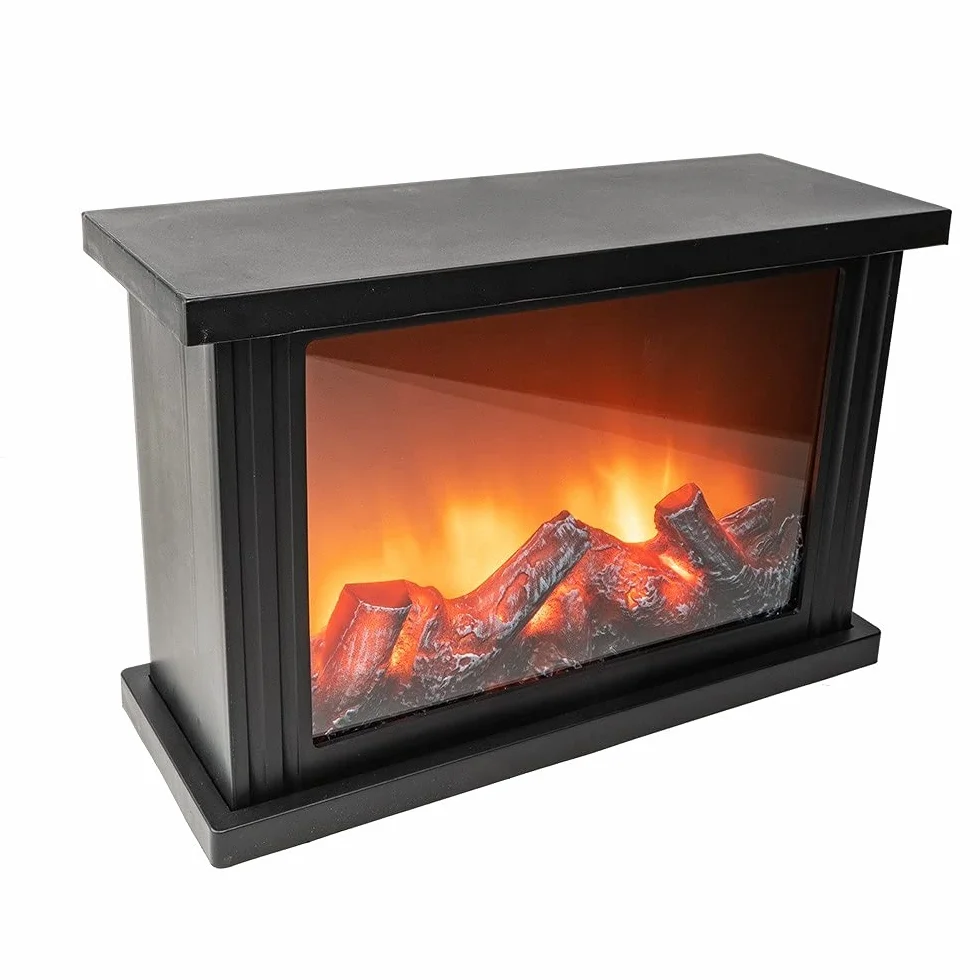 Ideen mit Herz LED-Kamin | Deko Kaminfeuer | elektrisch | batteriebetrieben | ohne Heizung | realistischer Feuer-/Flammen-Effekt | 30 x 11,5 x 20cm | mit Timer-Funktion (6 Stunden AN | 18 Stunden AUS)