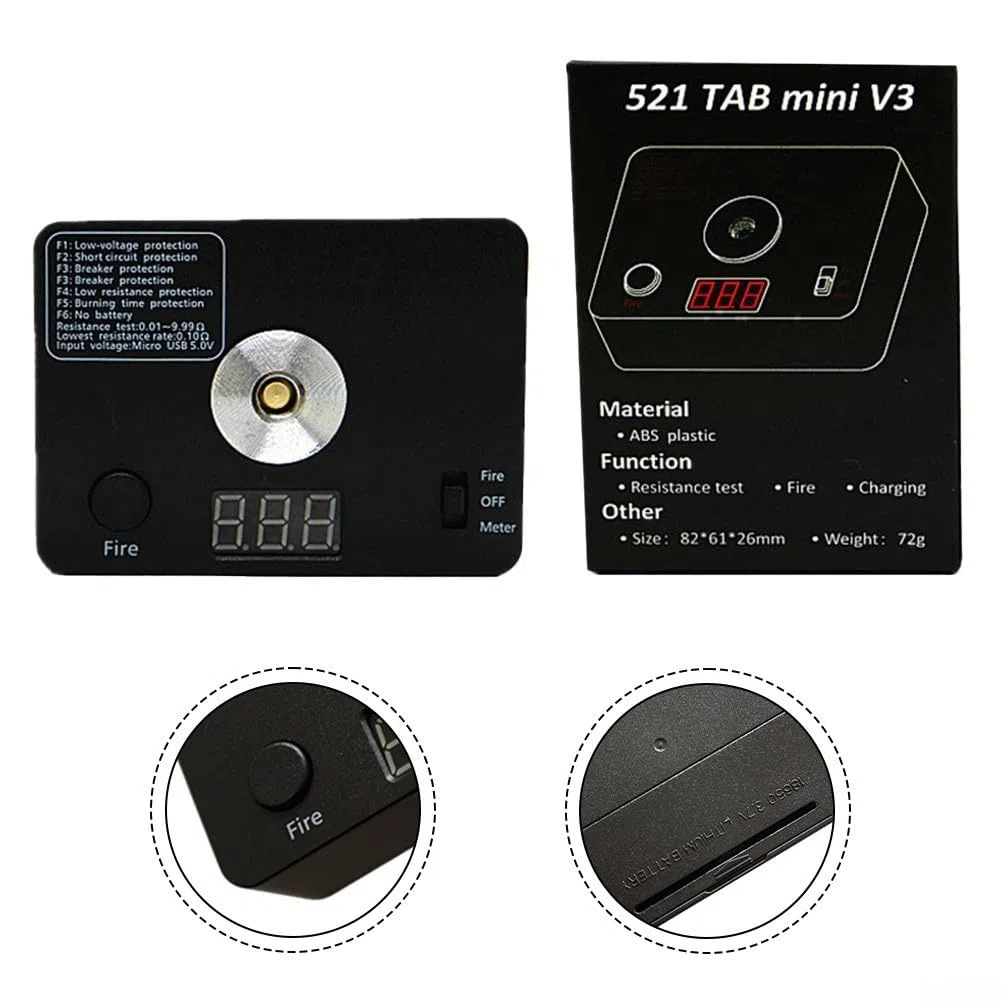 521 Tab Mini Coil Burn Measurement Build Platform V3 Ohm Resistance Tester for Professionals with Wide Range 0.01-9.99 Ohm & Bright LED Display