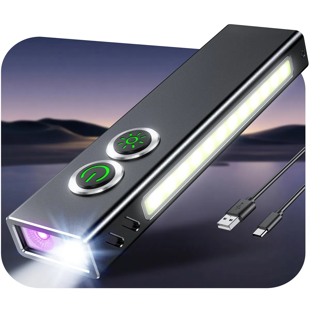 Babacom 1300LM Taschenlampe Led Aufladbar, Aluminiumlegierung Mini Taschenlampe 1,5 M Fallschutz, & Wasserdicht IP44, 7 Lichtmodi, USB Wiederaufladbare Mit Magnet & Clip Für Camping, Outdoor, Notfälle
