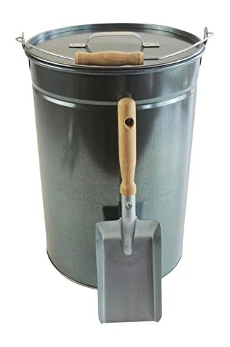 Ascheeimer mit Deckel 25l+ Kohleschaufel Holzgriff