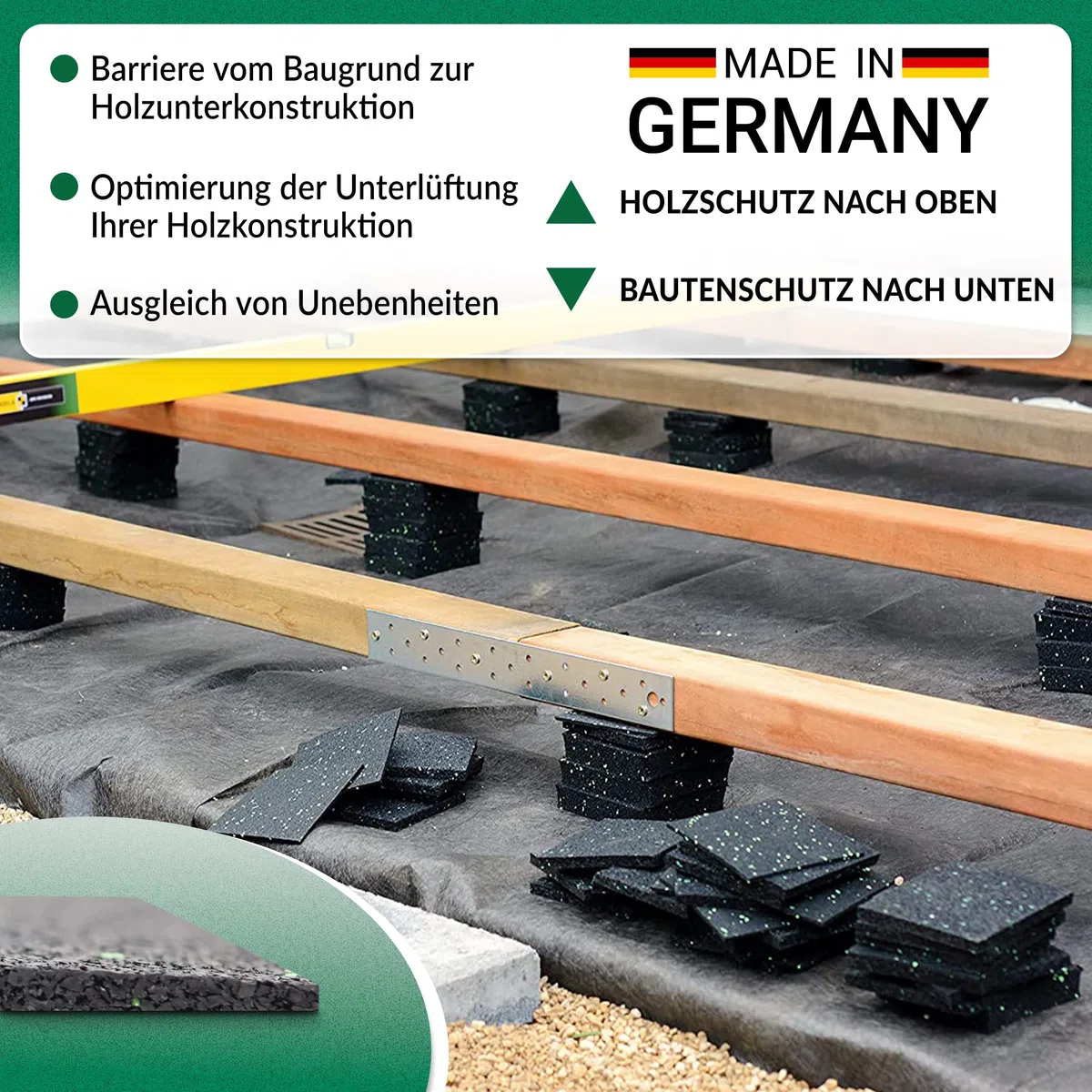 150 Stück 3 mm 90 x 90 mm Terrassenpad, Terrassenpads aus Gummi – Unterlagepads für die Unterkonstruktion ihrer Terrassen Balkon oder Gartenhütte
