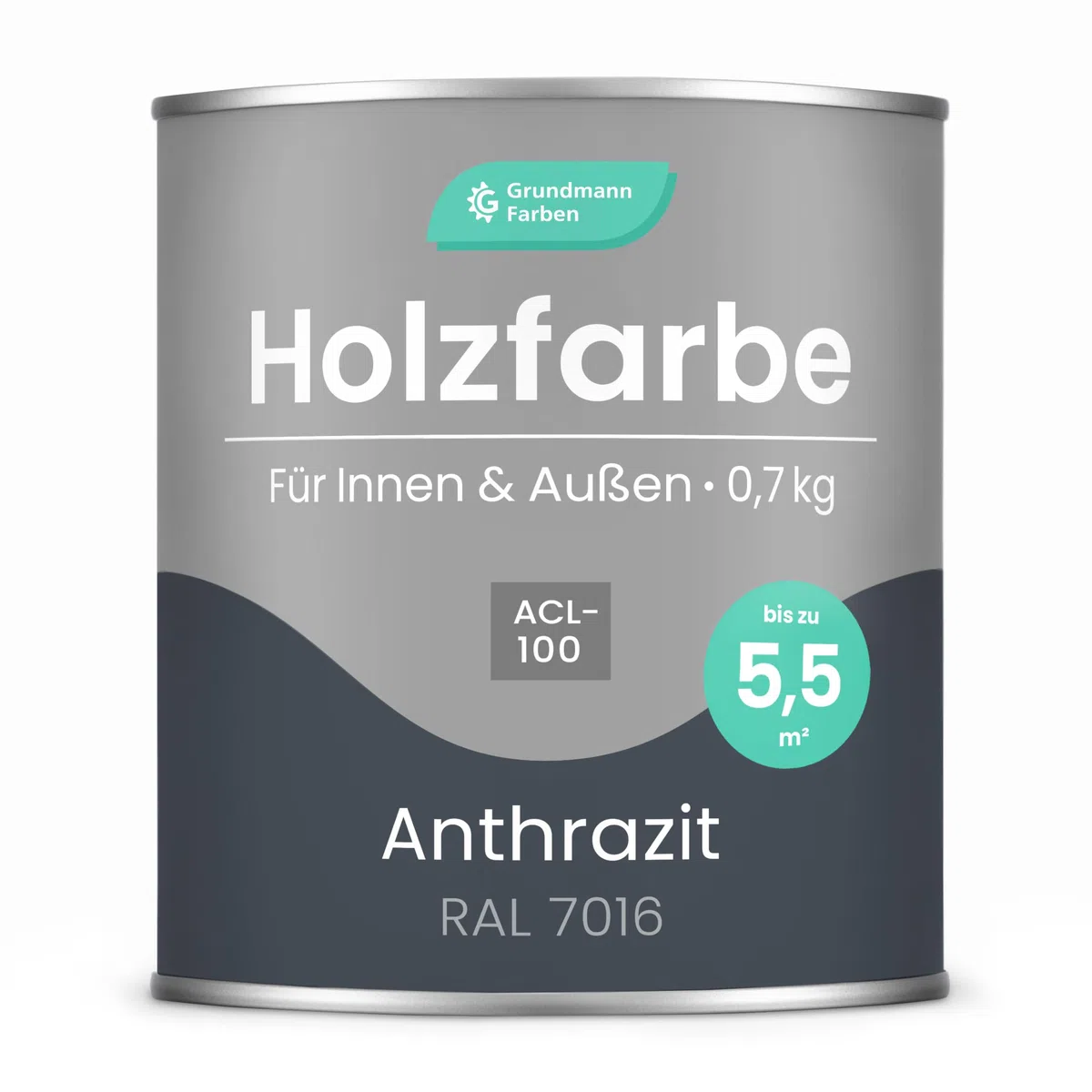 Grundmann Holzfarbe ACL 100 - Holzlack 0,7 Kg Grau - 4in1 inkl. Grundierung - Seidenmatt - Wetterfest für Innen und Außen - RAL 7016 Anthrazitgrau