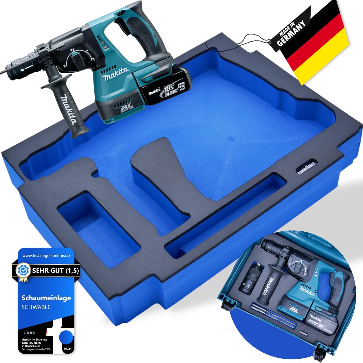 SCHWÄBLE® Schaumeinlage Schaumstoffeinlage für Makita Akku-Bohrhammer DHR243