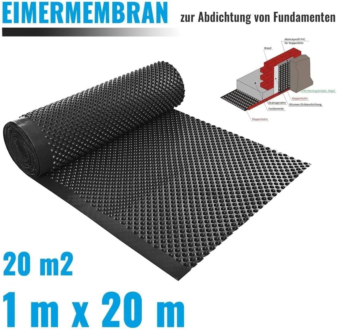 Noppenbahn Hochbeetfolie Drainage Mauerschutz Dichtungsbahn Grundmauerschutz Noppenfolie 1,0 m x 20 m - 20 m²