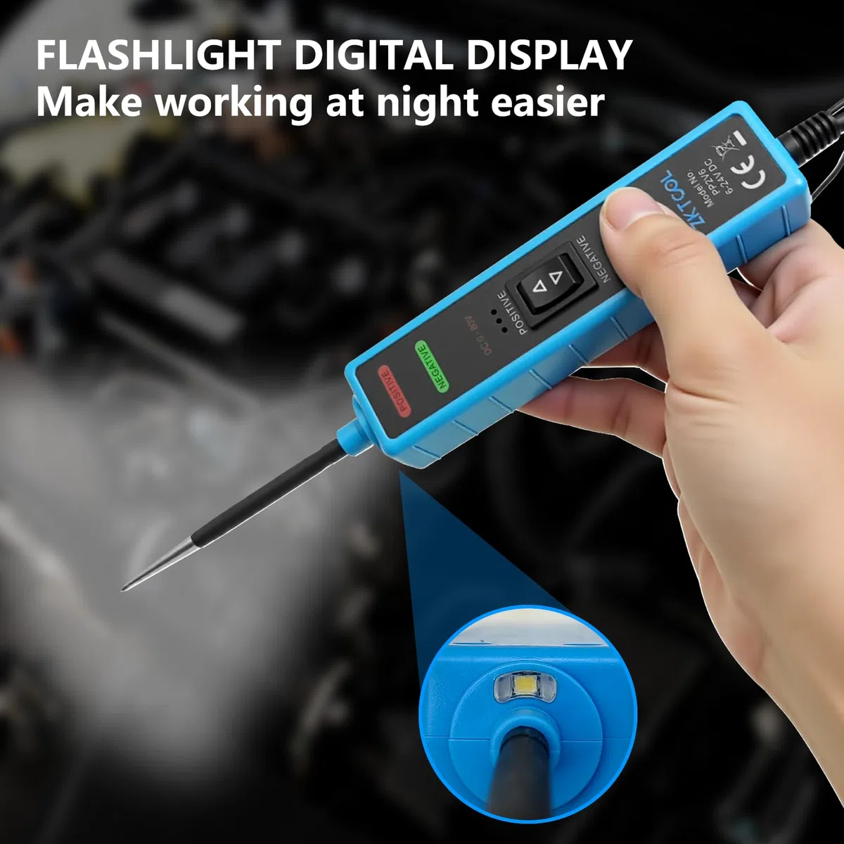 ZKTOOL LED-Stromkreissonde, Kfz-Elektriktester DC 6-24 V, Kfz-Stromkreistester, Kurzschlusstester, Spannungstester, Polaritätserkennung, Prüflicht, Komponentenaktivierung