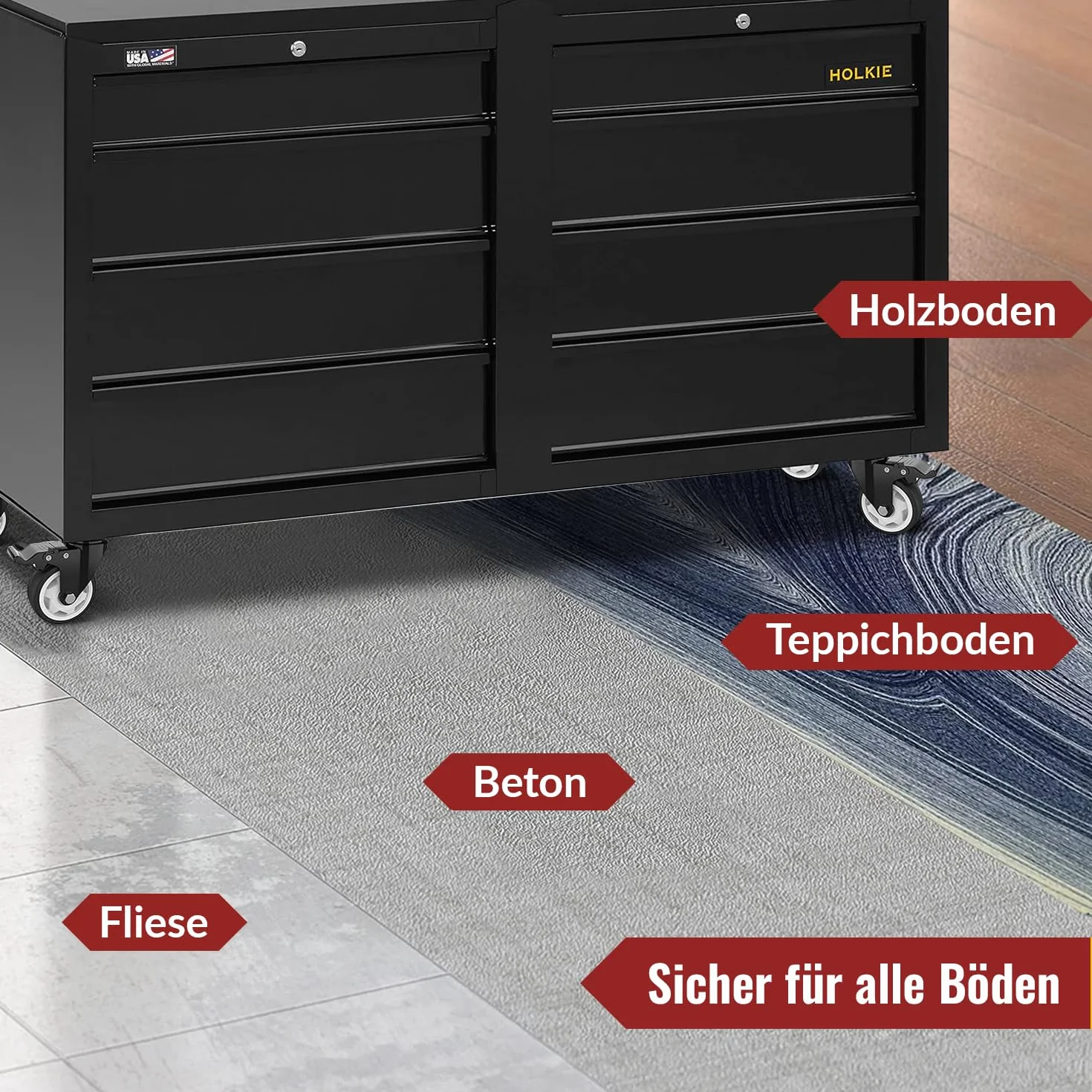 HOLKIE 100 mm Schwerlastrollen bis 600 kg - 4er Set Möbelrollen Schwerlast mit Bremsen - Transportrollen - Rollen für Möbel - Lenkrollen für innen und außen