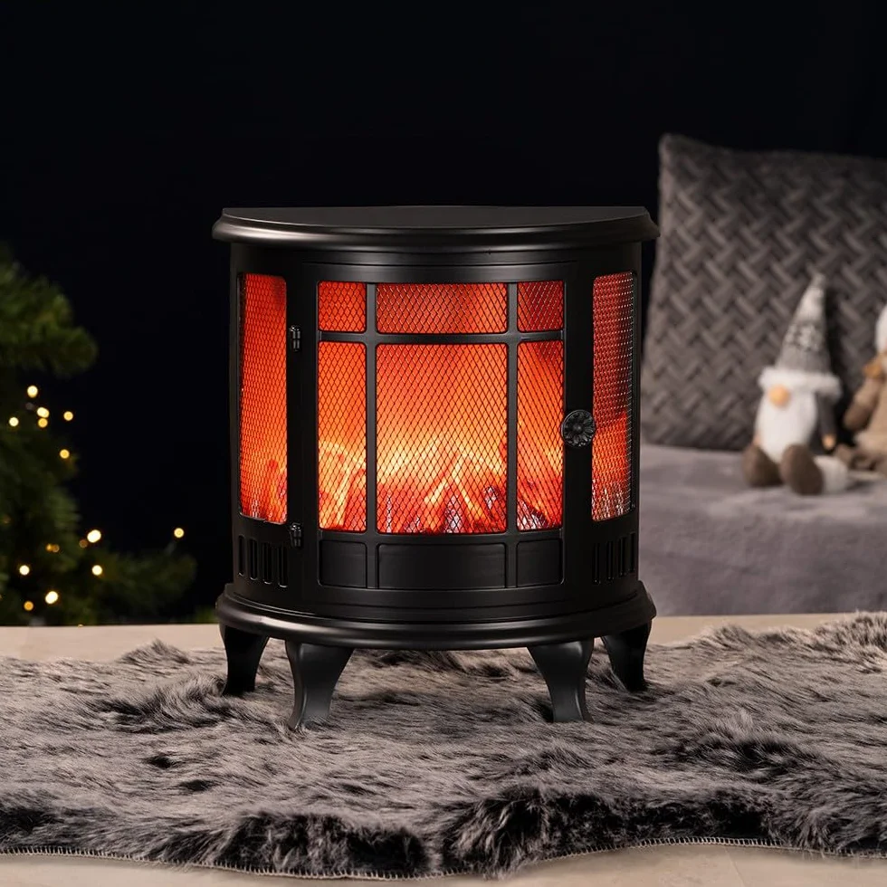 Ideen mit Herz LED-Kamin Nostalgie | Deko Kaminfeuer | elektrisch | batteriebetrieben | ohne Heizung | realistischer Feuer-/Flammen-Effekt | 35x30x17cm | mit Timer (6 Stunden AN | 18 Stunden AUS)