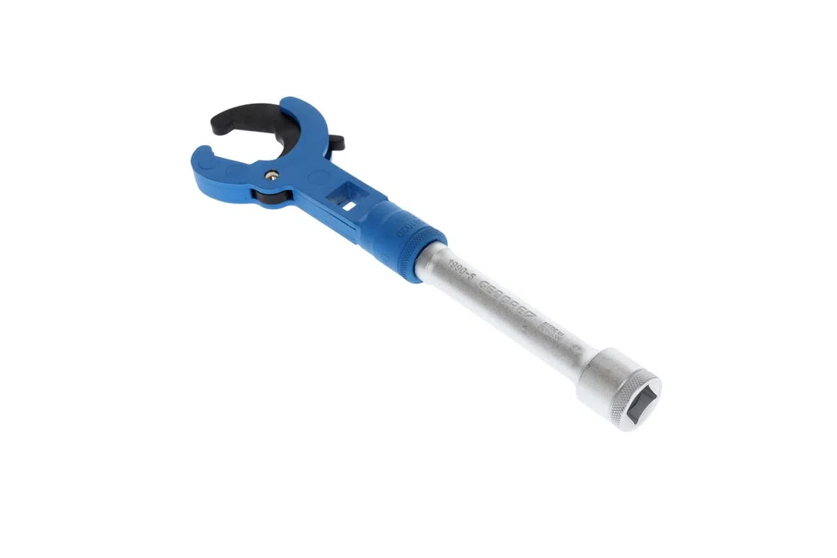 GEDORE Hahnblockschlüssel mit Verlängerung, 1/2", für Euro-Konus-Hahnblöcke mit Nocken-/Sechskantverschraubung, flach, 381000