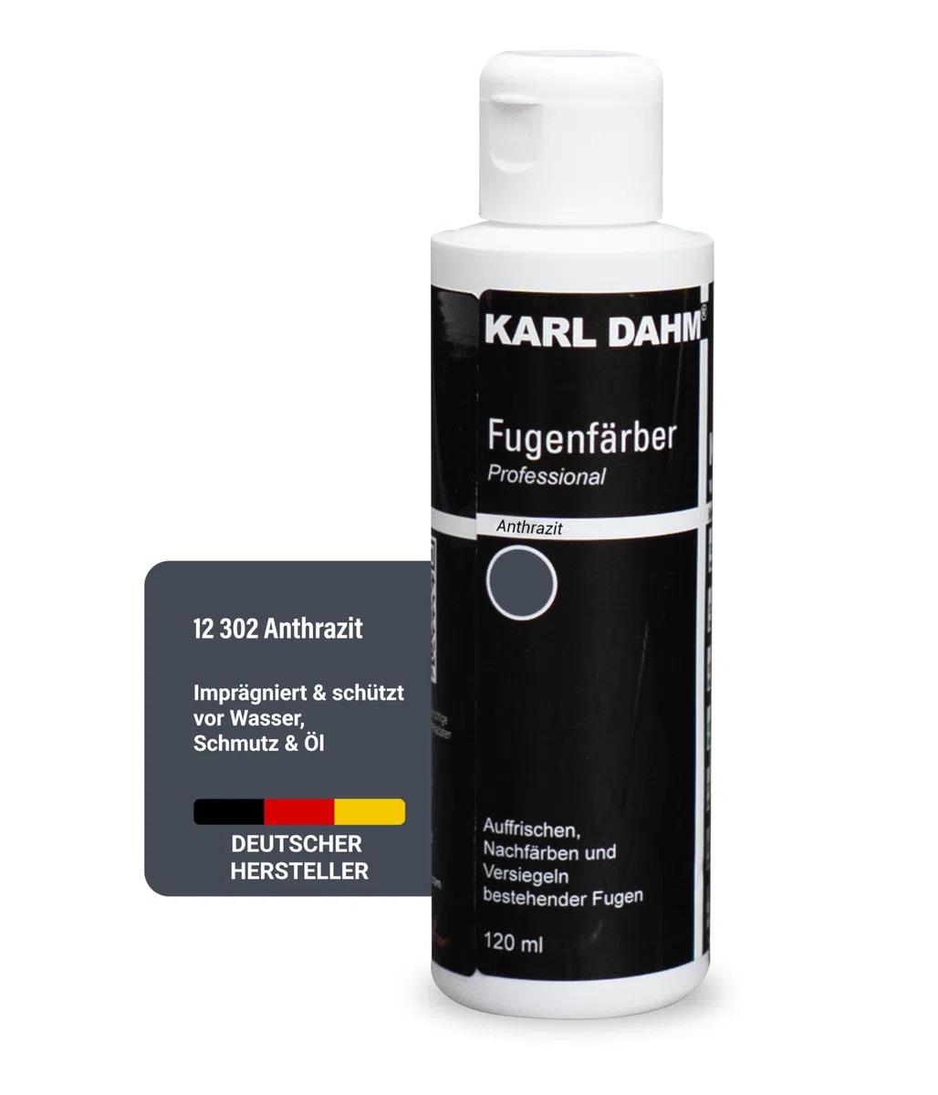 Karl Dahm® Fugenfärber Anthrazit 120 ml – Hochwertige Fugenfarbe für Innen & Außen | Wasser- & schmutzabweisend | Einfache Anwendung - Art.12302
