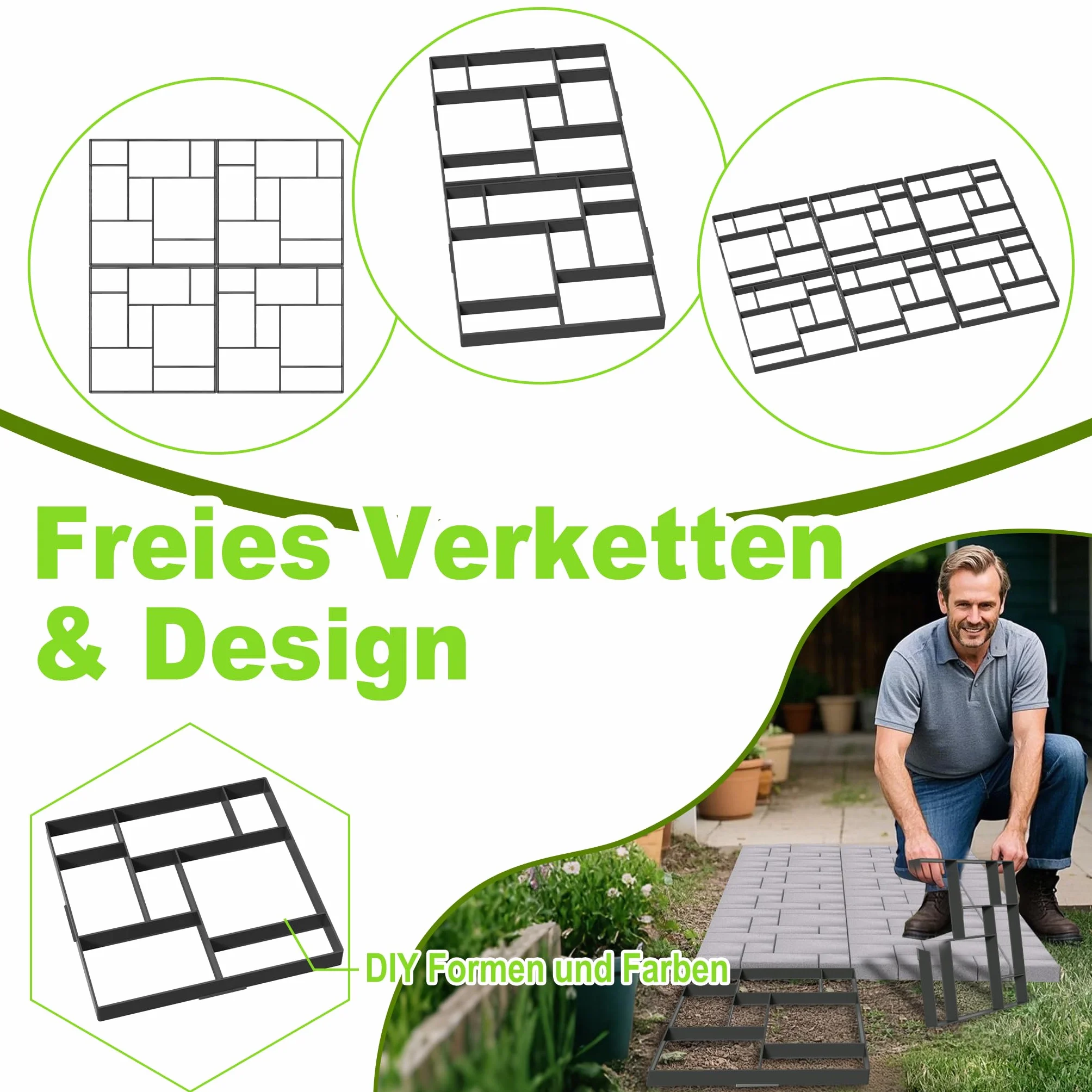 YRHome Betonform Garten Kunststoff Pflasterform Garten Trittsteine Schwarz Pflastersteine Streichen DIY Beton Gießform Für Gehwegen, Garten, Rasenbahnen-Quadrat Model 1(8 Kammer)-2 Stück