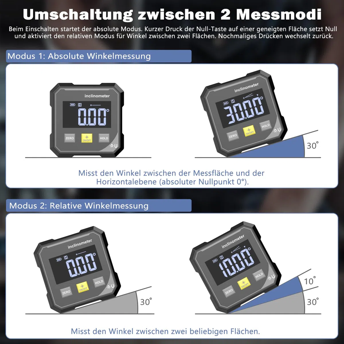 Digitaler Winkelmesser Laser Wasserwaage, Wiederaufladbar mit LED Großdisplay, Vierseitigem Starkem Magnet, Neigungsmesser für Holzarbeiten, Bau und Dekoration