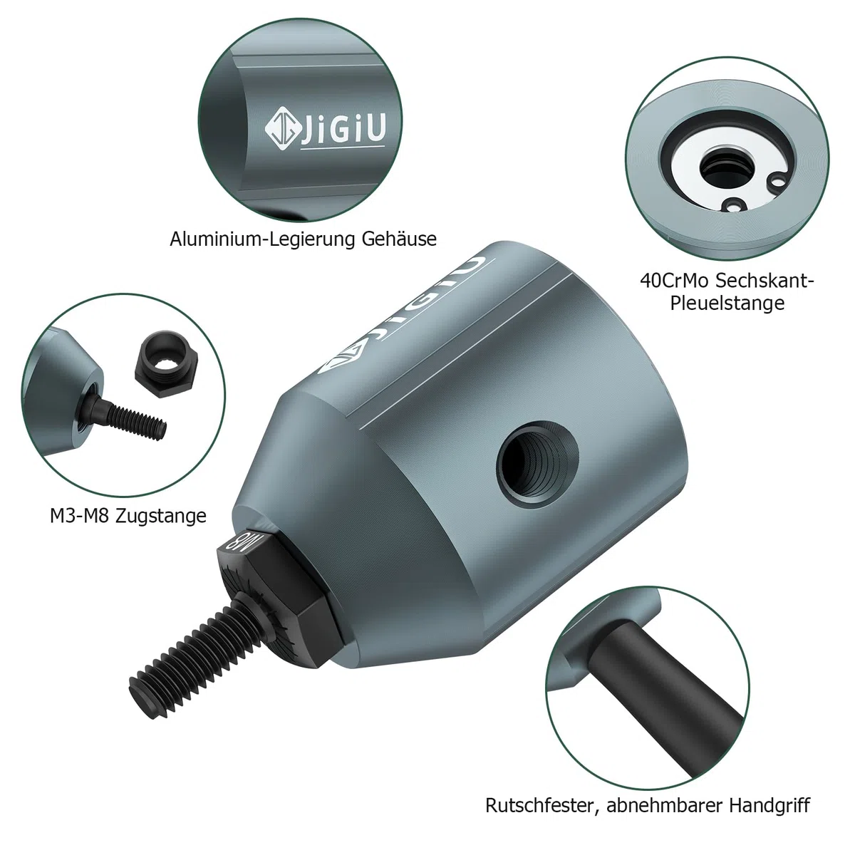 JiGiU Nietmuttern Adapter Kit für Elektrische Bohrmaschine Profi Nietmutternaufsatz mit 5 Art Dorne M3 M4 M5 M6 M8 & 40PCS Nietmutter in Robuste Koffer, Nietaufsatz für Bohrmaschine & Akkubohrer