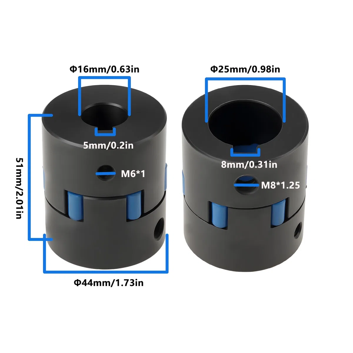 SG Store 16 mm bis 25 mm Kupplungswelle Motorkupplung für Elektromotor Spaltholz 44 x 51 mm schwarz