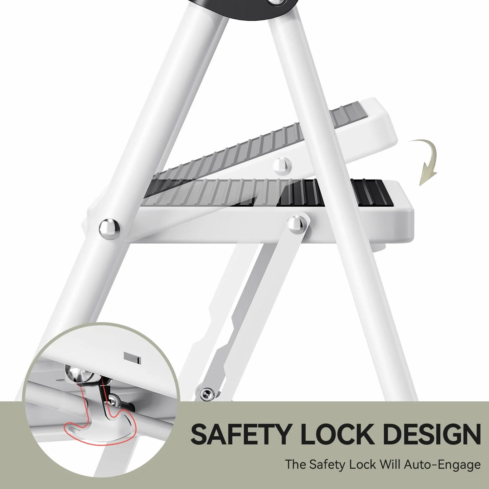 KINGRACK 3 Stufen Leiter, Trittleiter mit Handläufen, Stufenleiter, Klappleiter Tritthocker, Klapptritthocker für Erwachsene mit Griff, Haushaltsleiter Anti-Rutsch-stabilem und breitem Pedal, weiß