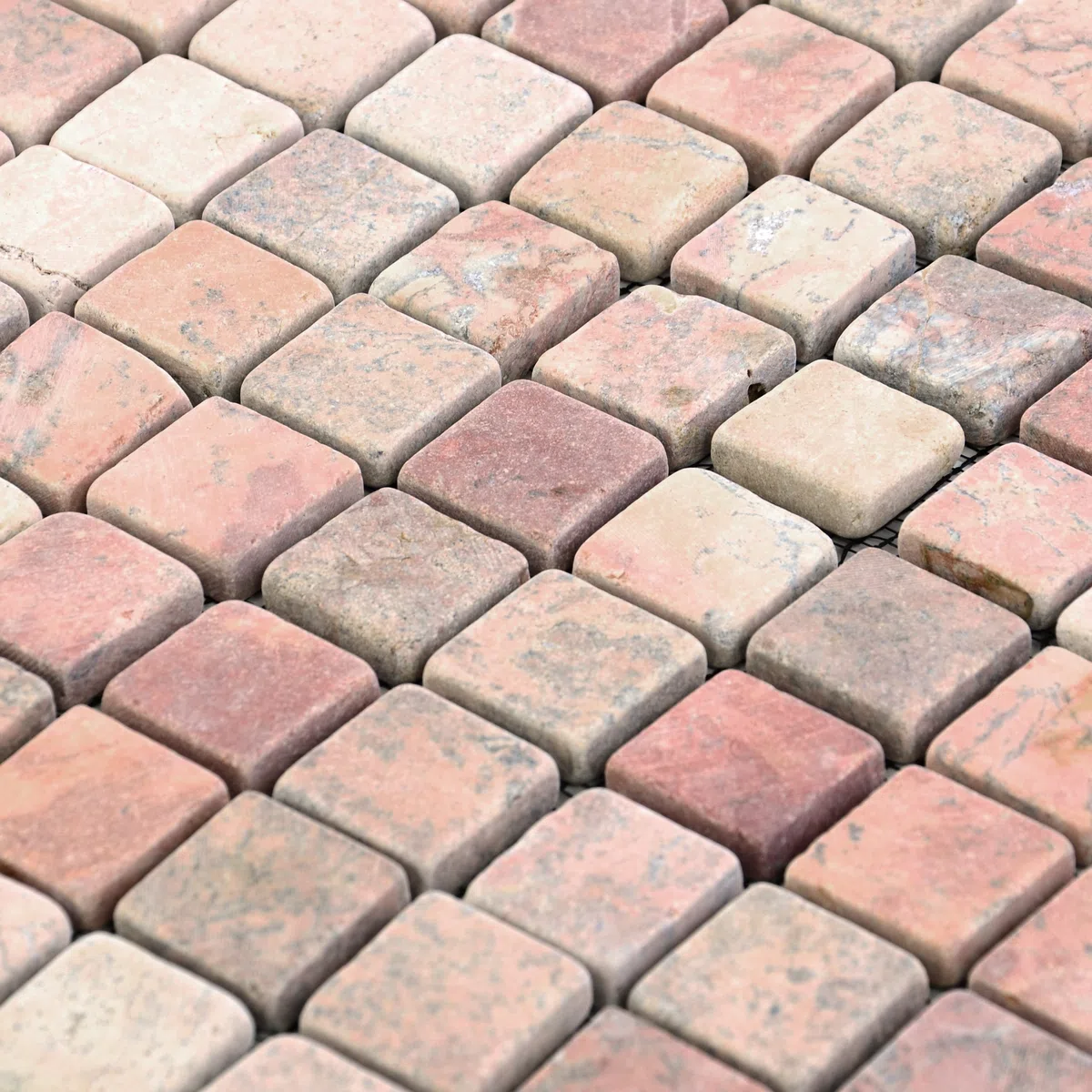 DIVERO 11 Fliesenmatten Naturstein Mosaikfliesen aus Marmor für Wand und Boden creme-rosa á 29 x 29 cm