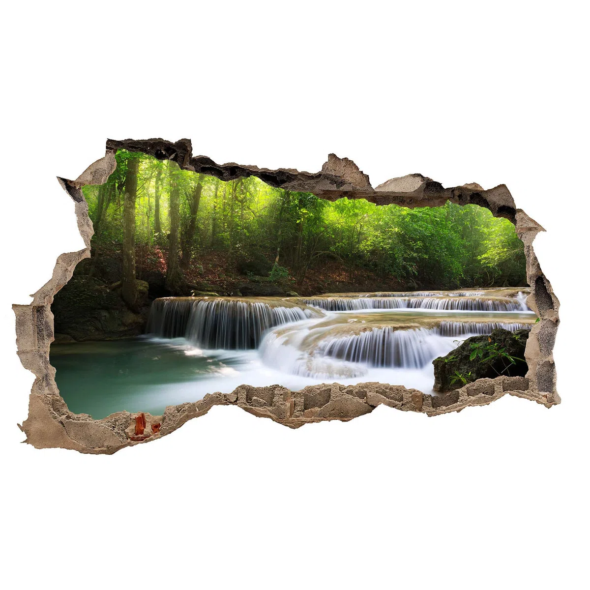 3D Wandtattoo Mauerloch Wandsticker Wandaufkleber Durchbruch Städte Landschaft Abenteuer selbstklebend H 60 x B 100 Schlafzimmer Wohnzimmer (WL11 Wasserfall)