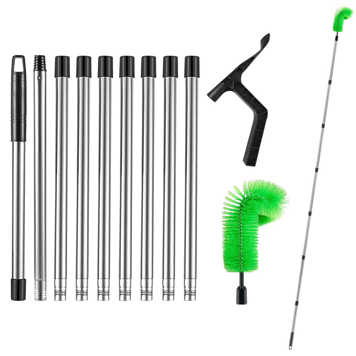 350cm Dachrinnenreiniger Dachrinnenbürste, Aartner Dachrinnenreiniger mit Teleskopstiel DachrinnenReinigungsbüRste Von BläTtern, Schmutz, Fenstern, Dachrinnen (Brush + 9 Rods + Scoop)