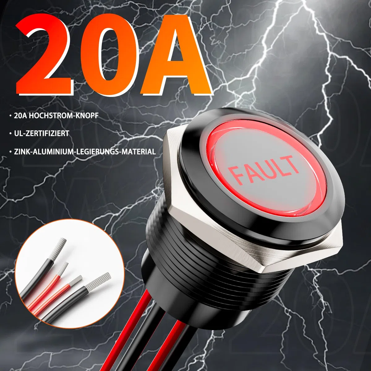 2Stück 22mm LED Taster Metall Druckknopf,Vorverdrahtet 20A 12-24V DC IP67 Leuchttaster Mit 185 Austauschbaren Symbolen 1NO1NC Für Auto,Boot,Industrie（Weiß LED）