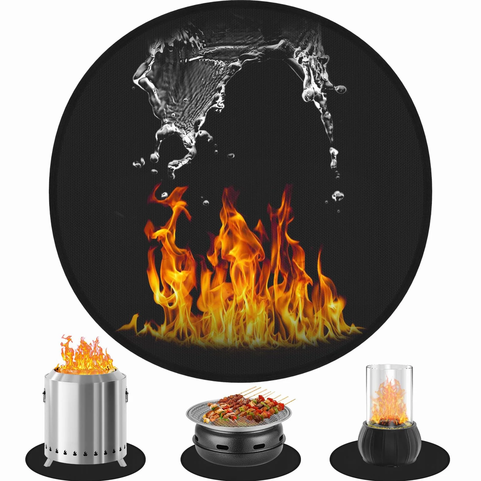 Rund Feuerfeste Unterlage, 50cm Feuerschutzmatte für Tischkamin, Silikonbeschichtet Brandschutzmatte, Hitzebeständig Grillmatte zum Platzieren desTischkamin, Rauchfreie Feuerschale, Tischgrill